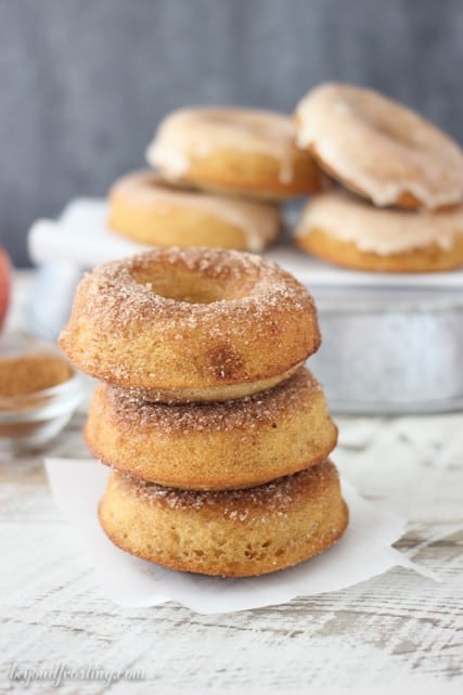 3 stacked homemade baked donuts