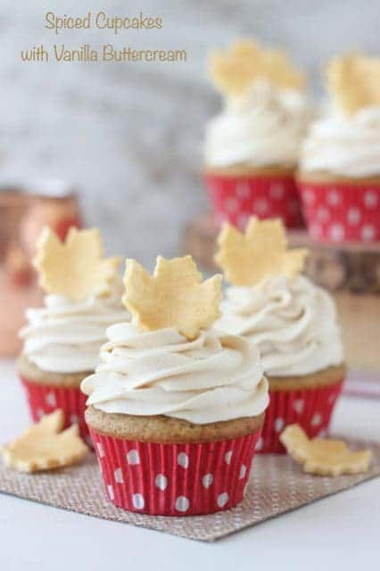 These homemade Spiced Cupcakes with Vanilla Buttercream are the perfect texture and spice for fall. 