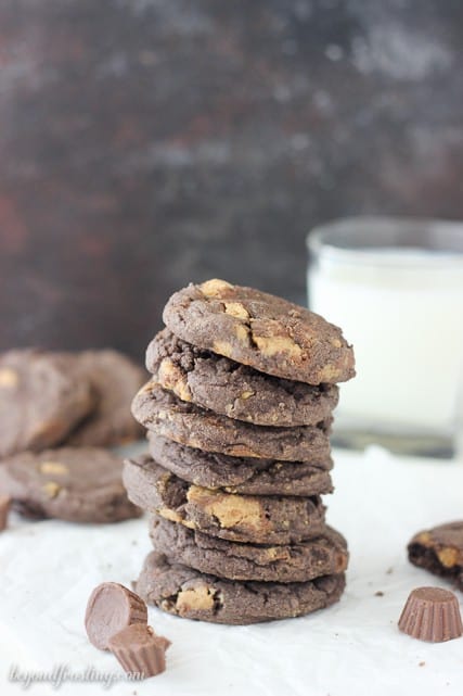 You won't be able to get enough of these Chocolate Reese's Cake Mix Cookies.