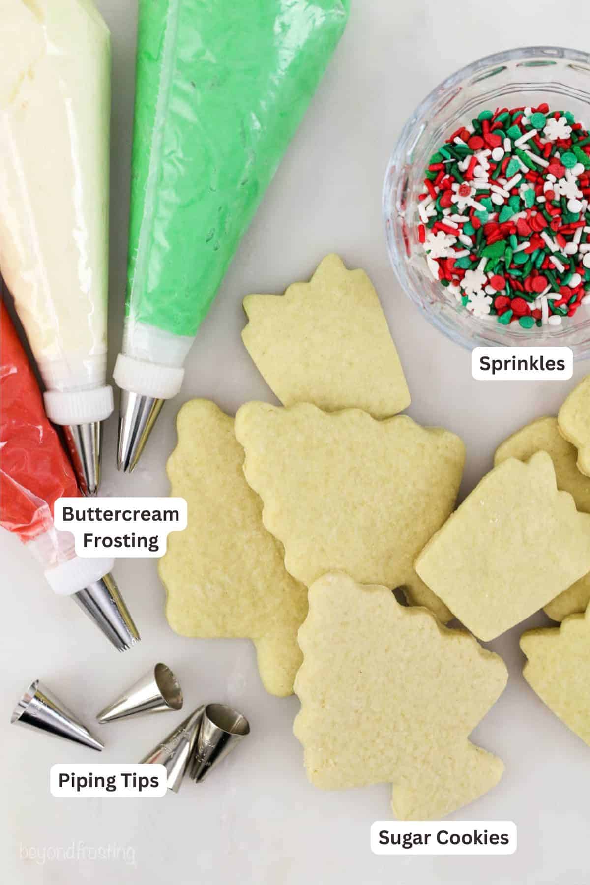 Ingredients used for Decorating Christmas Cookies recipe.