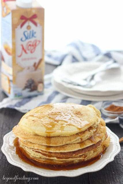 Dairy-Free Eggnog Pancakes with Silk Soy Nog. These are light, fluffy and full of flavor.