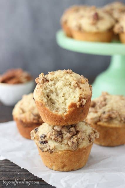 Sky-high Maple Pecan Banana Muffins. You might need more than one!