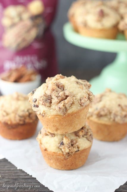 These Maple Pecan Banana Muffins are sweetened maple syrup and topped with Sahale Snacks Maple Pecan Glazed Mix streusel.
