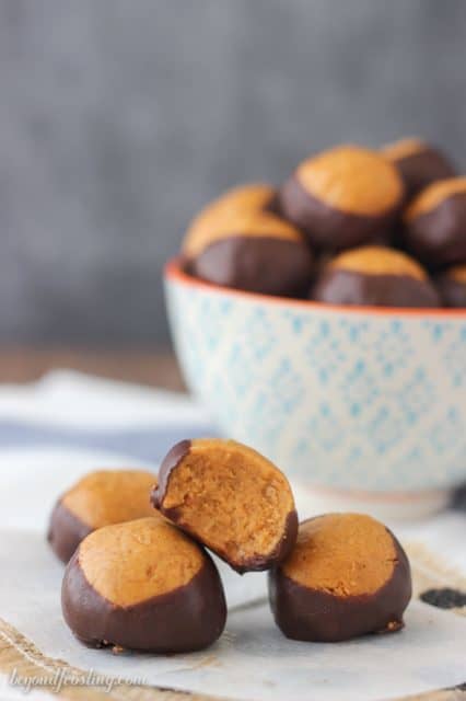 Take a big bite out of these pumpkin spice peanut butter buckeyes!
