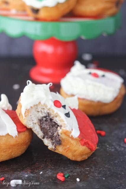 Chocolate cream filled santa donuts