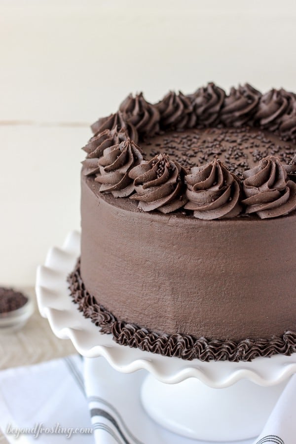 Photo of a Decadent Chocolate Cake on a cake stand