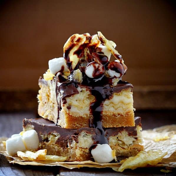 Chocolate Covered Potato Chip Blondie from I Am Baker