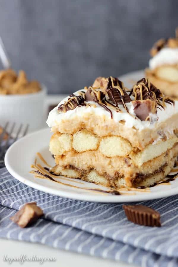 You'll need an extra big fork for this Peanut Butter Cup Tiramisu. This dessert is layers of espresso-soaked ladyfingers, peanut butter mousse and whipped cream. It's also loaded with Reese's Peanut Butter Cups, that's just a bonus.