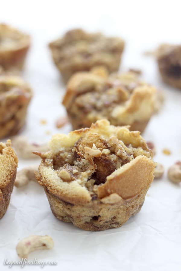These Vanilla Cashew French Toast Muffins are the perfect make-ahead breakfast recipe. The Brioche bread is packed into a muffin tin and flavored with maple syrup, vanilla bean and cashews