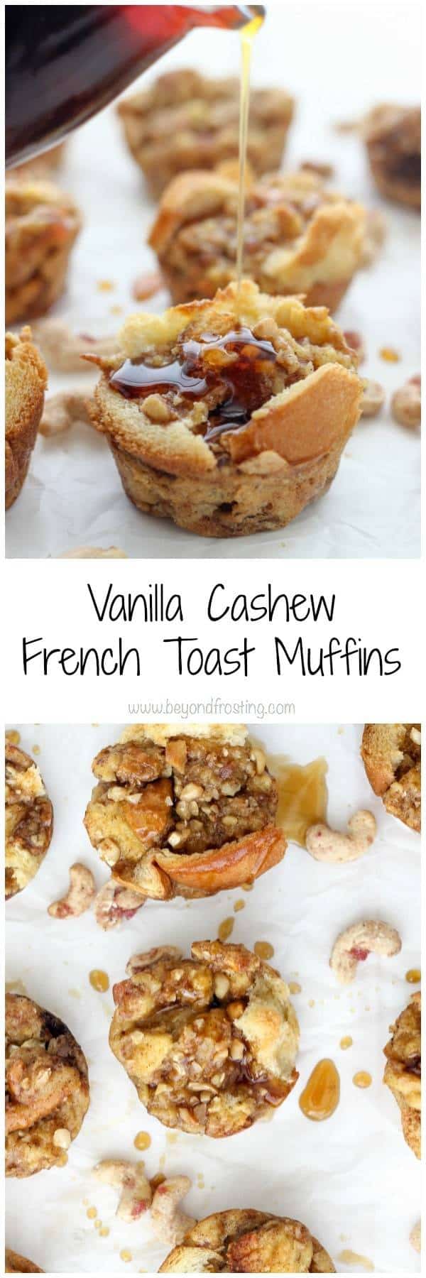 These Vanilla Cashew French Toast Muffins are baked to perfection. Loaded with maple syrup, vanilla beans and sweetened cashews, these French toast muffins never looked so good.