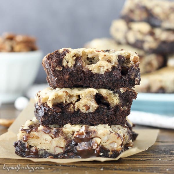 Ooey Gooey Mississippi Mud Brookies- This recipe includes a layer of brownies, a layer of chocolate chip cookies and plenty of marshmallows and pecans.