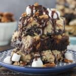 Ooey Gooey Mississippi Mud Brookies. These layers bars are filled with chocolate chips, pecan and mini marshmallows. You have to decide which layer you like better, the gooey chocolate brownie or the chewy chocolate chip cookie.