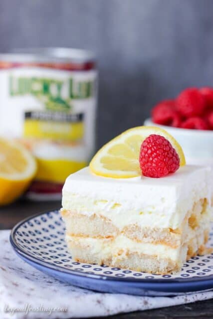 This simple recipe for Lemon Shortcake is no-bake perfection. Soak the ladyfingers in milk, layer in the lemon cheesecake mousse and top it with whipped cream. You must-make this lemon icebox cake! The Lemon Pie Filling makes this dessert so simple!