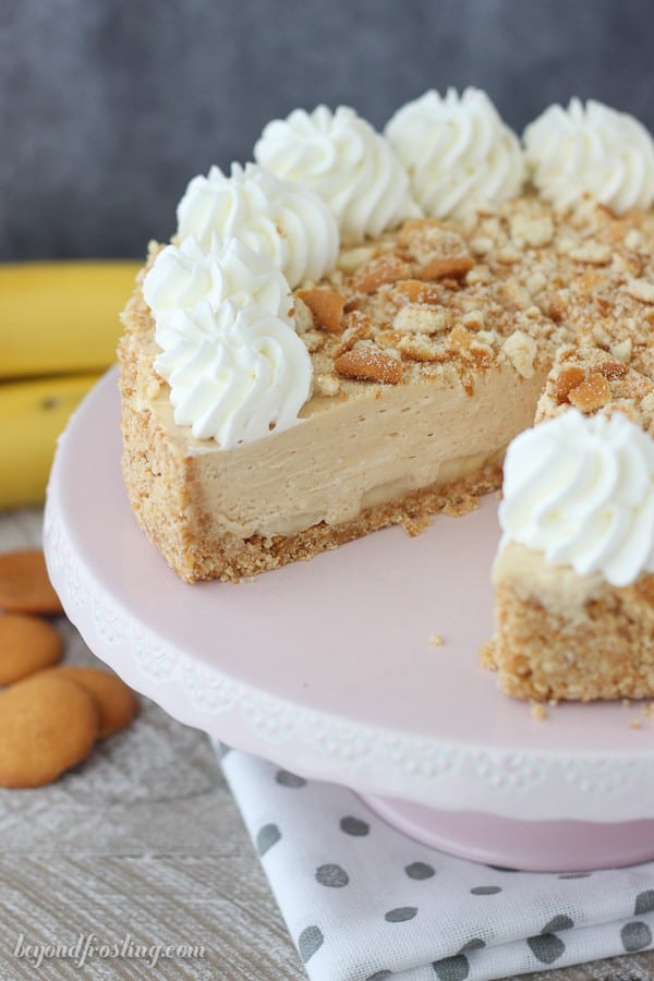 This No- Bake Peanut Butter Banana Pie has a Nilla Wafer crust with a layer of sliced bananas and a whipped peanut butter mousse filling.