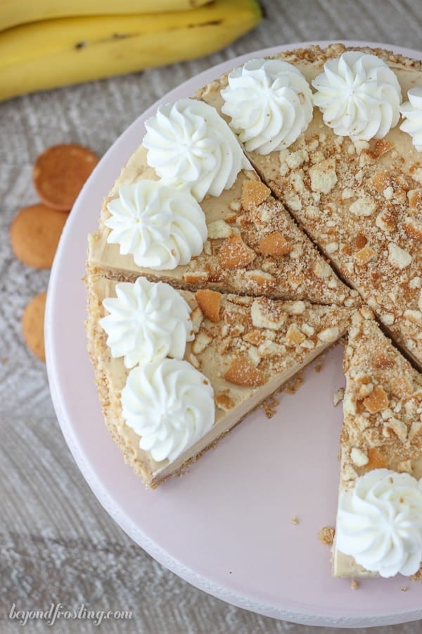 This No- Bake Peanut Butter Banana Pie has a Nilla Wafer crust with a layer of sliced bananas and a whipped peanut butter mousse filling.