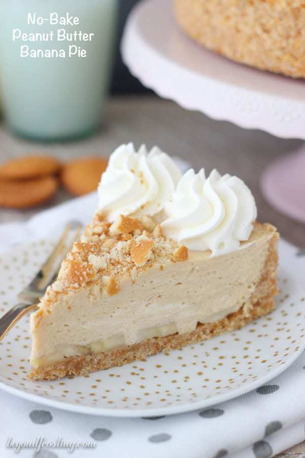 This No- Bake Peanut Butter Banana Pie has a Nilla Wafer crust with a layer of sliced bananas and a whipped peanut butter mousse filling.