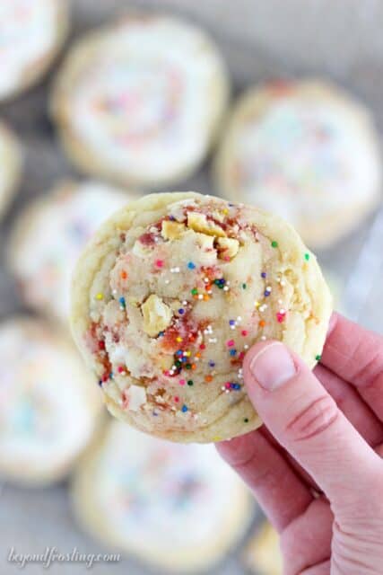 Chunks of Frosted Strawberry Pop Tarts are essentially for these cookies!