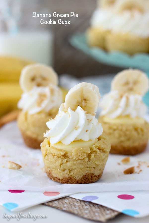 When you have a craving for Banana Cream Pie, try these Bite Sized Banana Cream Pie Cookie Cups.