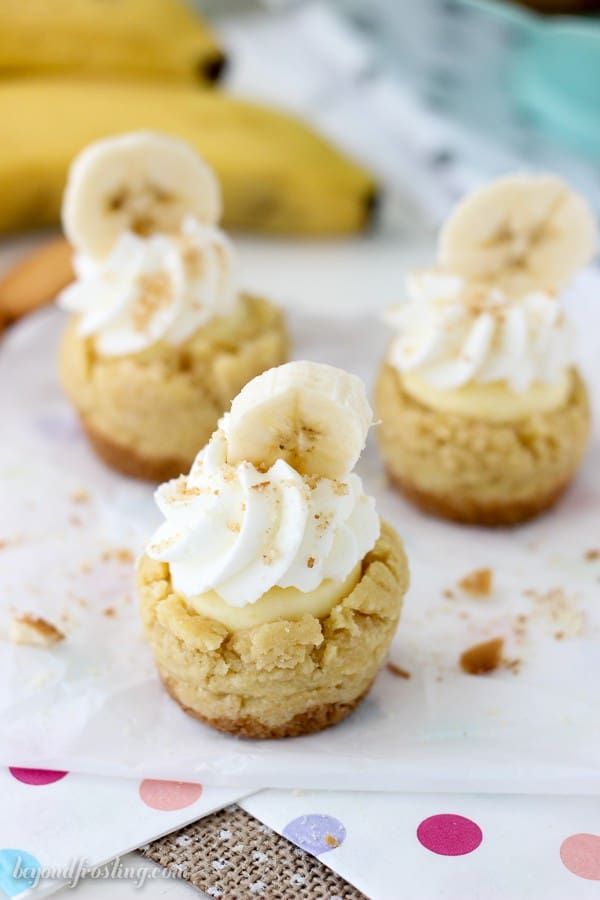 I can't resist taking a big bite out of these Banana Cream Pie Cookie Cups. The Nilla Wafer crust hold a soft vanilla cookie, banana cream filling and whipped cream.