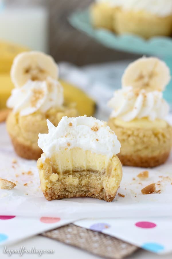 I can't resist taking a big bite out of these Banana Cream Pie Cookie Cups. The Nilla Wafer crust hold a soft vanilla cookie, banana cream filling and whipped cream.