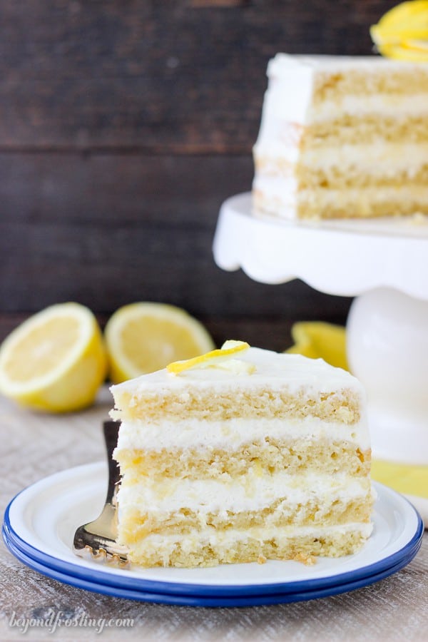 A slice of Lemon Olive Oil Cake on a plate