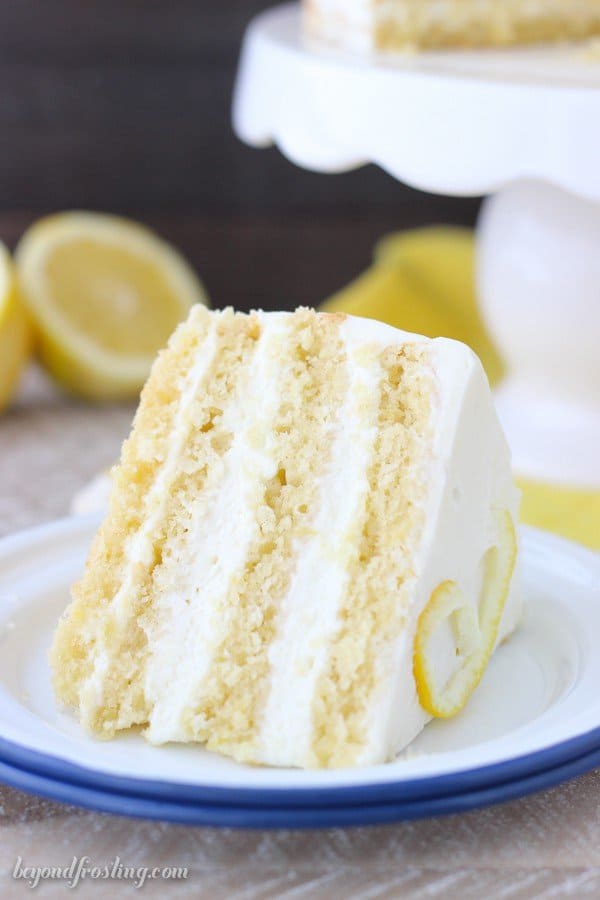 Close up photo of a slice of Lemon Olive Oil Cake