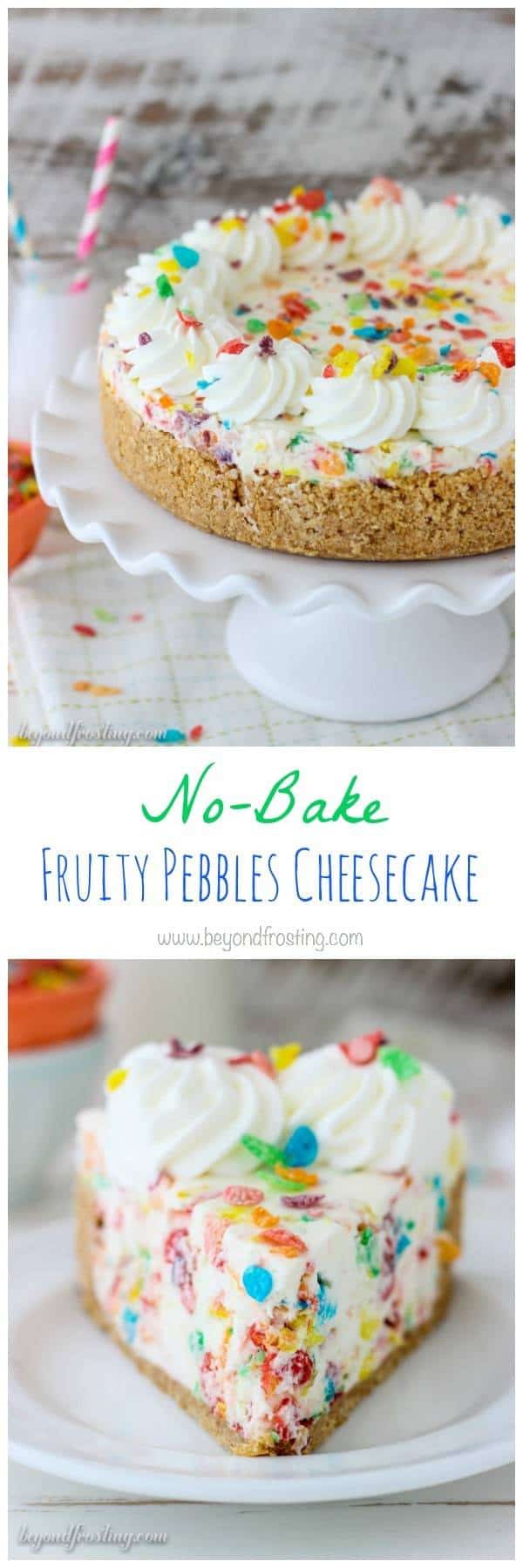 You’ll love the fruity flavors in this No-Bake Fruity Pebbles Cheesecake! The no-bake cheesecake filling is loaded with Fruity Pebbles on a Nilla Wafer crust. This recipe is quick, easy and delicious!