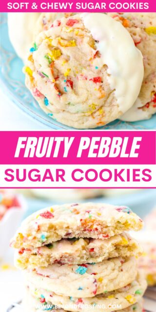 Pinterest title image for Fruity Pebble Sugar Cookies.