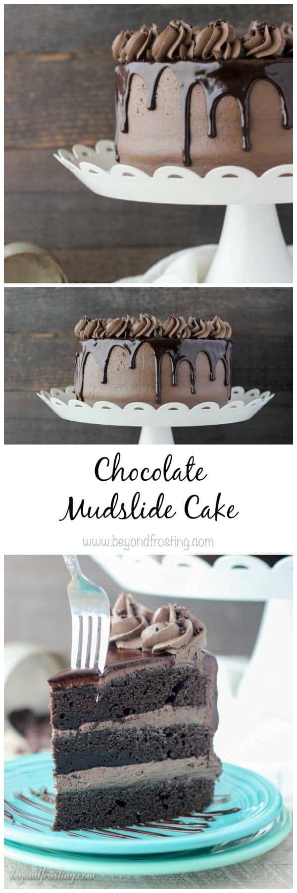 This Chocolate Mudslide Cake is loaded with chocolate, Kahlua and Bailey’s Irish Cream. The decadent chocolate cake is covered with a spiked buttercream and covered with ganache. You’d be surprised how easy this cake recipe is. 