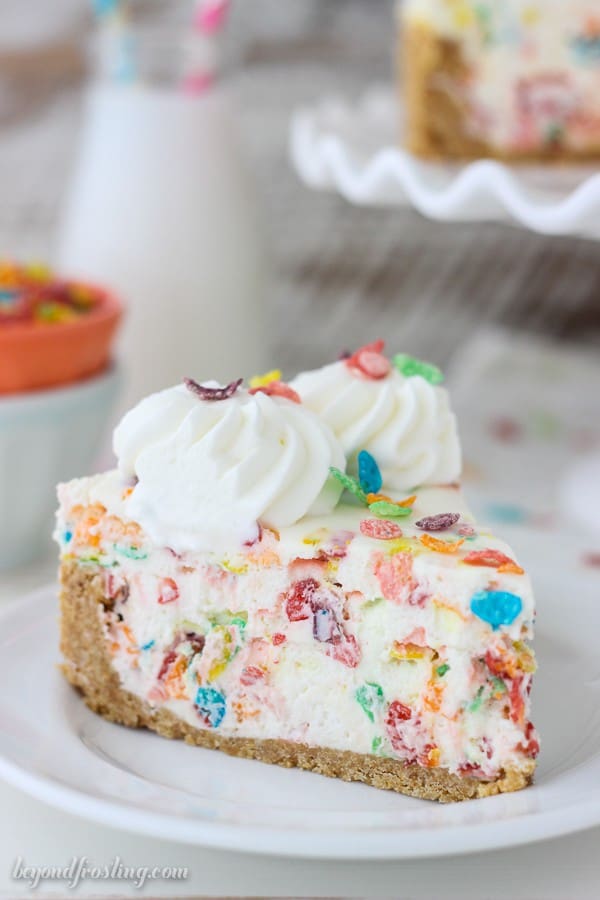 This No-Bake Fruity Pebbles Cheesecake is fun, festive and full of fruity flavors. The no-bake cheesecake filling is loaded with Fruity Pebbles on a Nilla Wafer crust.