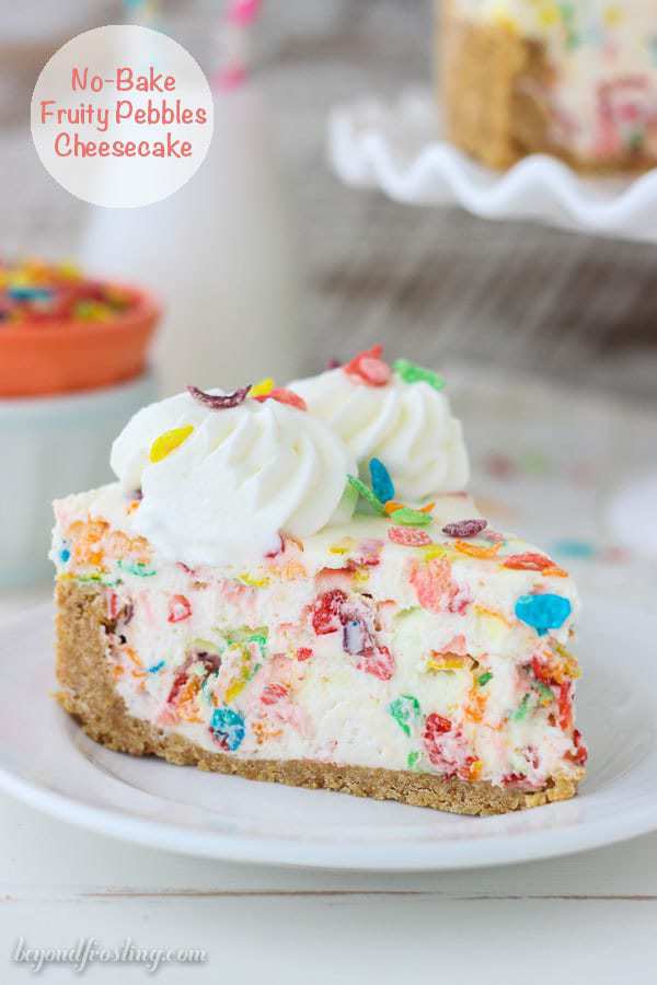 How fun is this No-Bake Fruity Pebbles Cheesecake? The Easy no-bake cheesecake filling is loaded with Fruity Pebbles and a Nilla Wafer crust.