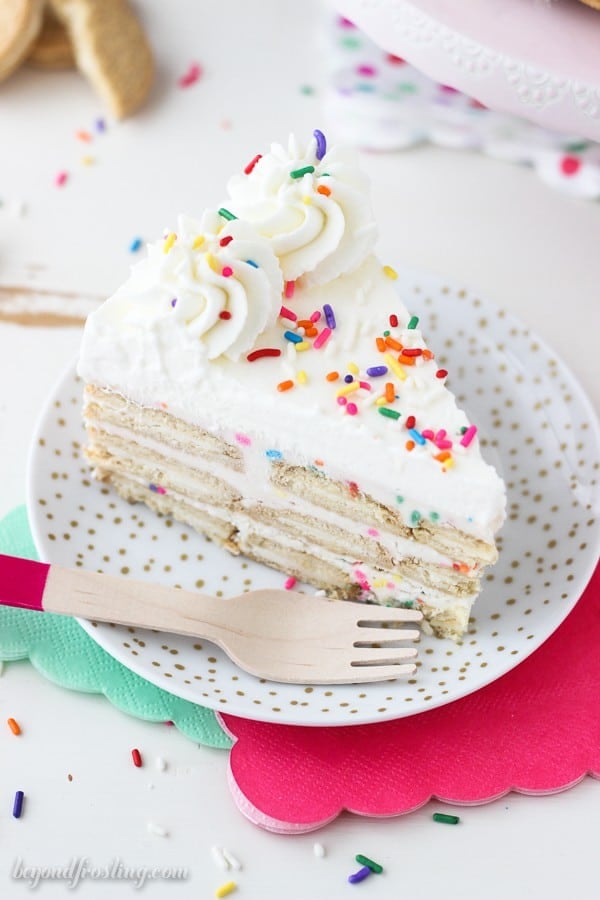 Funfetti Oreo Icebox Cake. This easy no-bake recipe can be prepared in advance. All you need is some Golden Oreos, a quick Funfetti Mousse and whipped cream. 