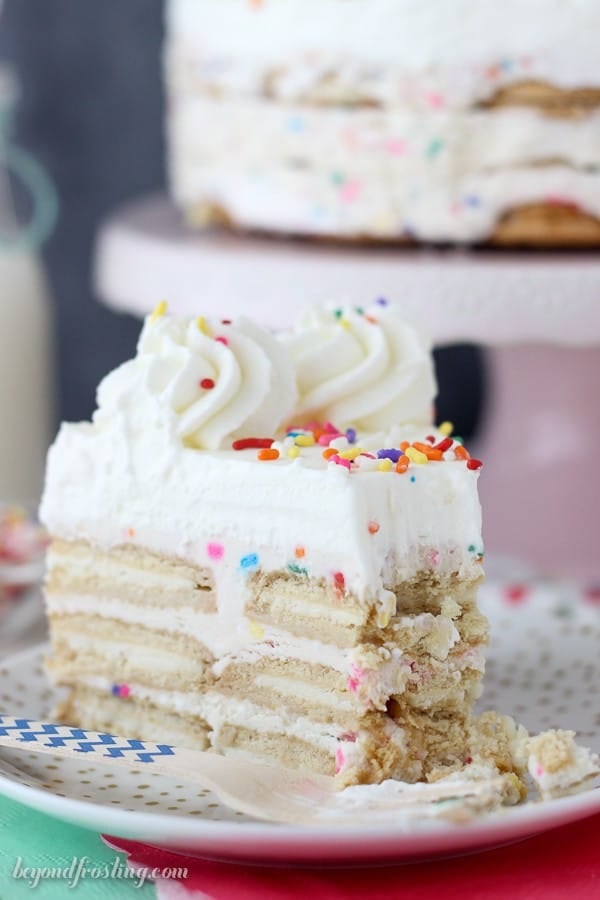 Funfetti Oreo Icebox Cake. This easy no-bake recipe can be prepared in advance. All you need is some Golden Oreos, a quick Funfetti Mousse and whipped cream. 