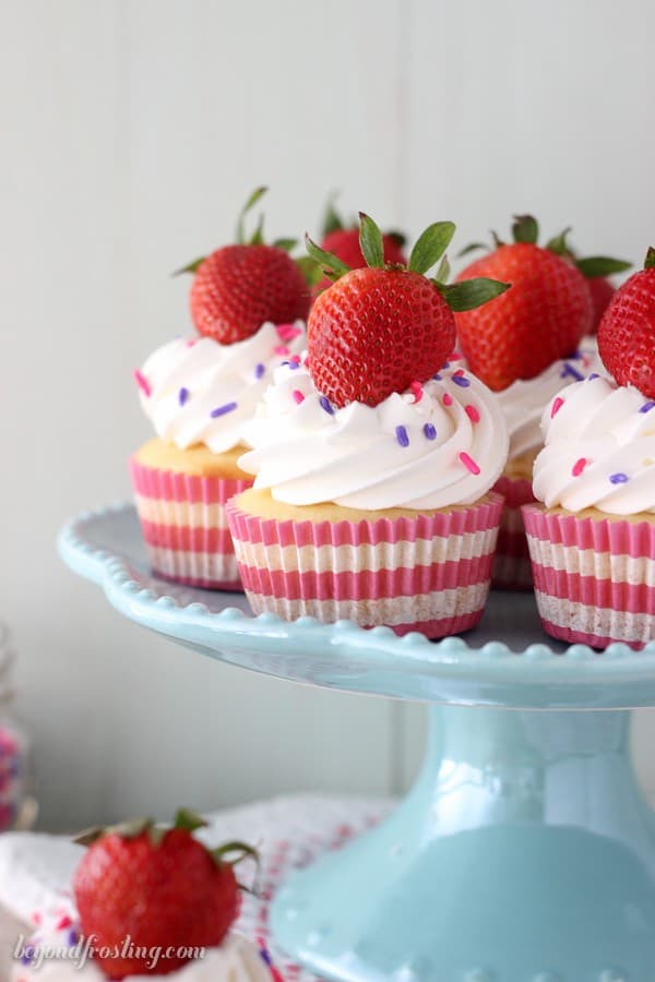 Super cute and super easy Strawberry and Cream Cupcakes! Start with a cake mix to make these even easier!