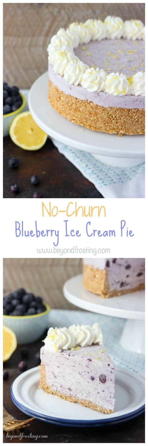 This Easy No-Churn Blueberry Ice Cream Pie takes only 5 ingredients for the filling In about 15 minutes this ice cream dessert is ready for the freezer. Grab the recipe at beyondfrosting.com