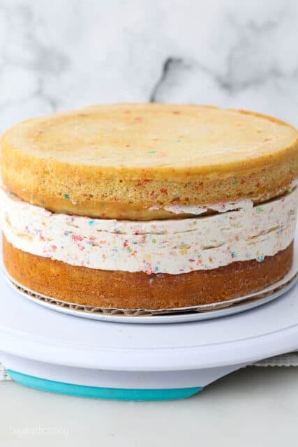 Unfrosted fruity pebble ice cream cake