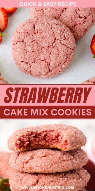 Pinterest title image for Strawberry Cake Mix Cookies.