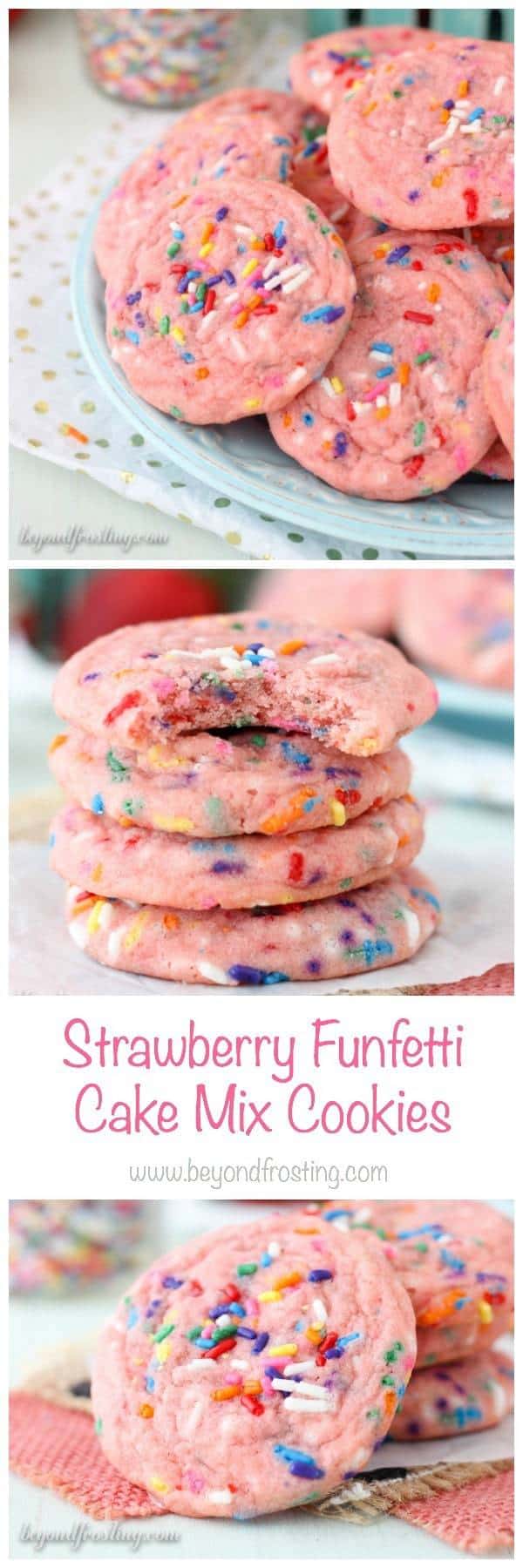 Take your funfetti cookies to the next level with the strawberry cake mix. These Strawberry Funfetti Cake Mix Cookies are so soft and chewy, they will be your new favorite cookie. 