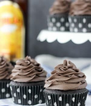 These cake mix Kahlua coffee cupcakes are extra chocolatey, loaded with Kahlua and topped with an espresso infused with frosting.