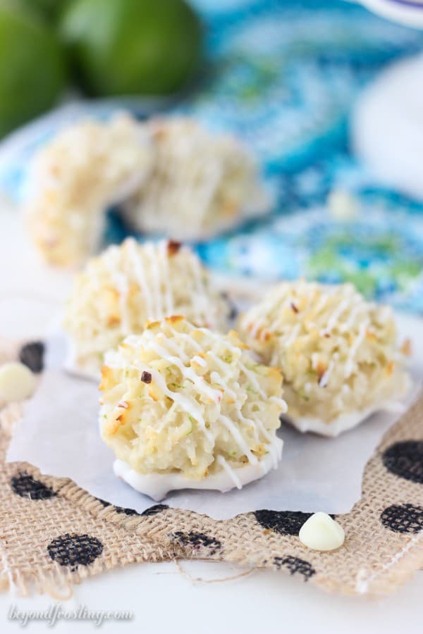 These simple coconut macaroons are made with sweetened condensed milk, shredded coconut and lime zest. Dip these in white chocolate and call it day. These are simply amazing.