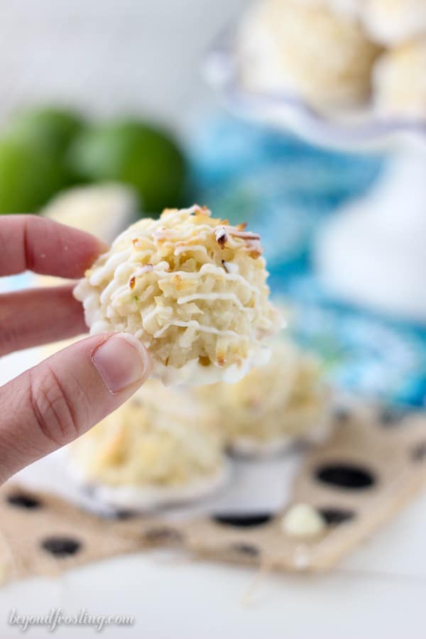 These simple coconut macaroons are made with sweetened condensed milk, shredded coconut and lime zest. Dip these in white chocolate and call it day. These are simply amazing.