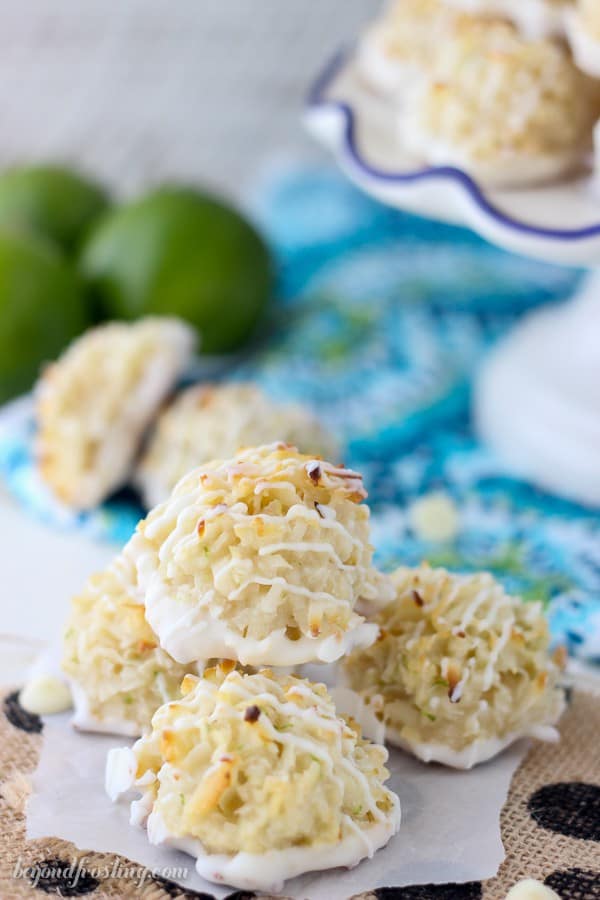 These simple coconut macaroons are made with sweetened condensed milk, shredded coconut and lime zest. Dip these in white chocolate and call it day. These are simply amazing.