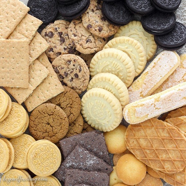 A shot of many different types of cookies you can use for making a no-bake cookie crust