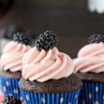 You're going to need more than one of the Blackberry Cabernet Cupcakes. These are a delicate chocolate cupcake spiked with cabernet and baked with fresh blackberries. It's topped with a silky blackberry frosting.