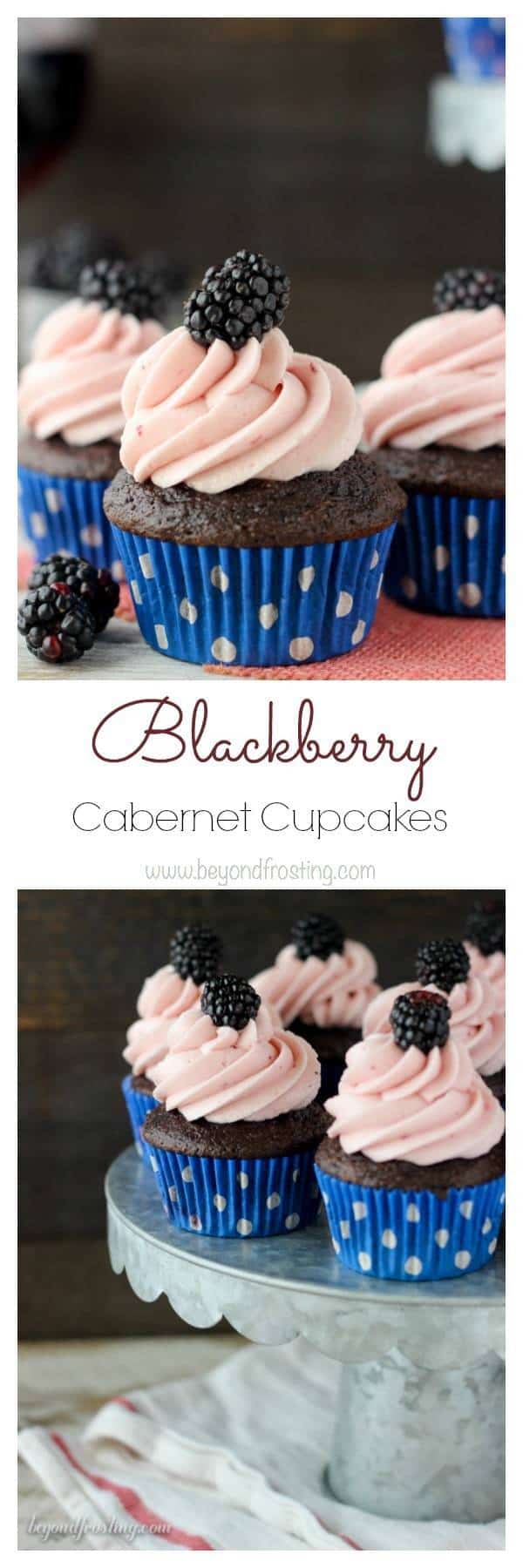 These easy Blackberry Cabernet cupcakes start with a doctored cake mix and some red wine. They are baked with fresh blackberries and topped with a luscious blackberry frosting. 