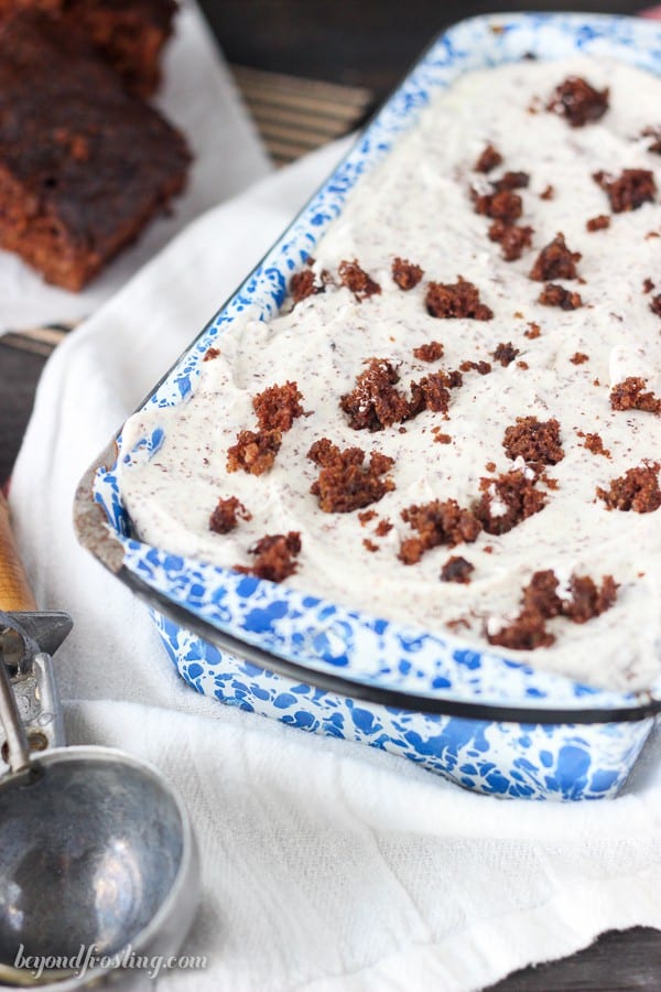 Homemade vanilla ice cream loaded with chocolate zucchini cake and chocolate shavings. Summer time treats just got a makeover. I am totally in love with this Chocolate Zucchini Bread No-Churn Ice Cream.
