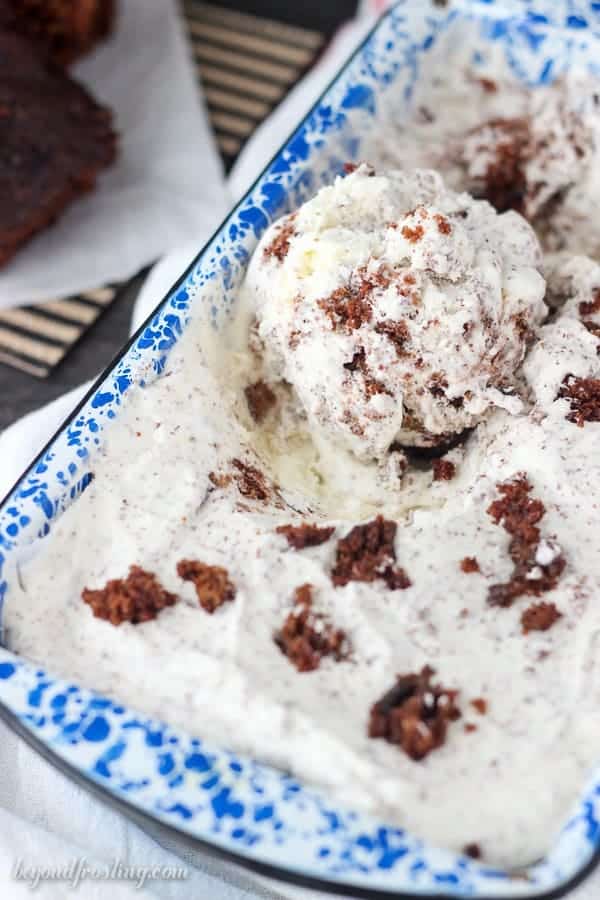 Chocolate Zucchini Bread No-Churn Ice Cream . This easy no-churn ice cream is filled with chocolatey zucchini bread and chocolate shavings. Eating vegetables never tasted so good.