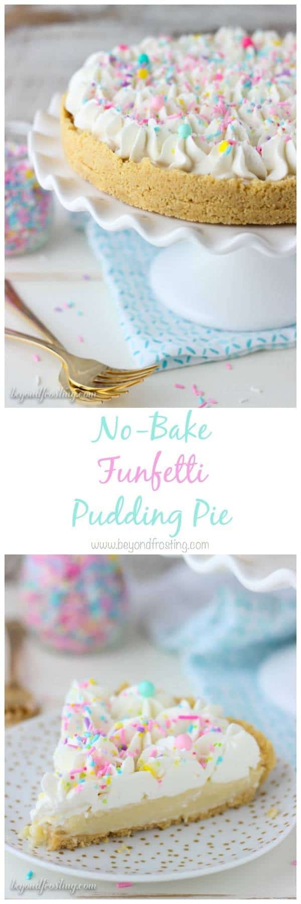 This homemade Funfetti Pudding Pie is a cake batter lover’s dream. The from-scratch Funfetti pudding is topped with a cake batter whipped cream. This pie is insanely delicious. 