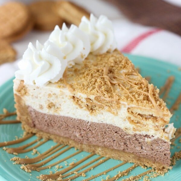 This peanut butter chocolate pie is amazing. Layers of chocolate mousse, and a Nutter Butter Cookies mousse on top all in a peanut butter cookie crust. This no-bake pie will have your taste buds asking for more.