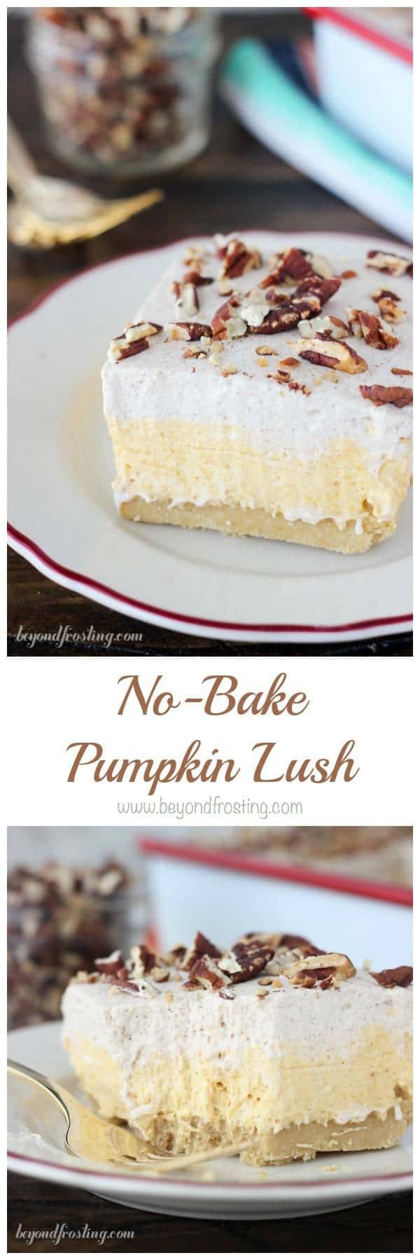 This No-Bake Pumpkin Lush Icebox Cake is a thick Golden Oreo crust with a pumpkin cheesecake filling and a cinnamon maple whipped cream on top. Just 30 minutes is all you need to throw this together and then toss it in the refrigerator until you’re ready to serve dessert.